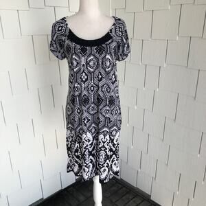 ECI NEW YORK Women's Black/White Mixed Prints Short Sleeve Sheath Dress sz 4